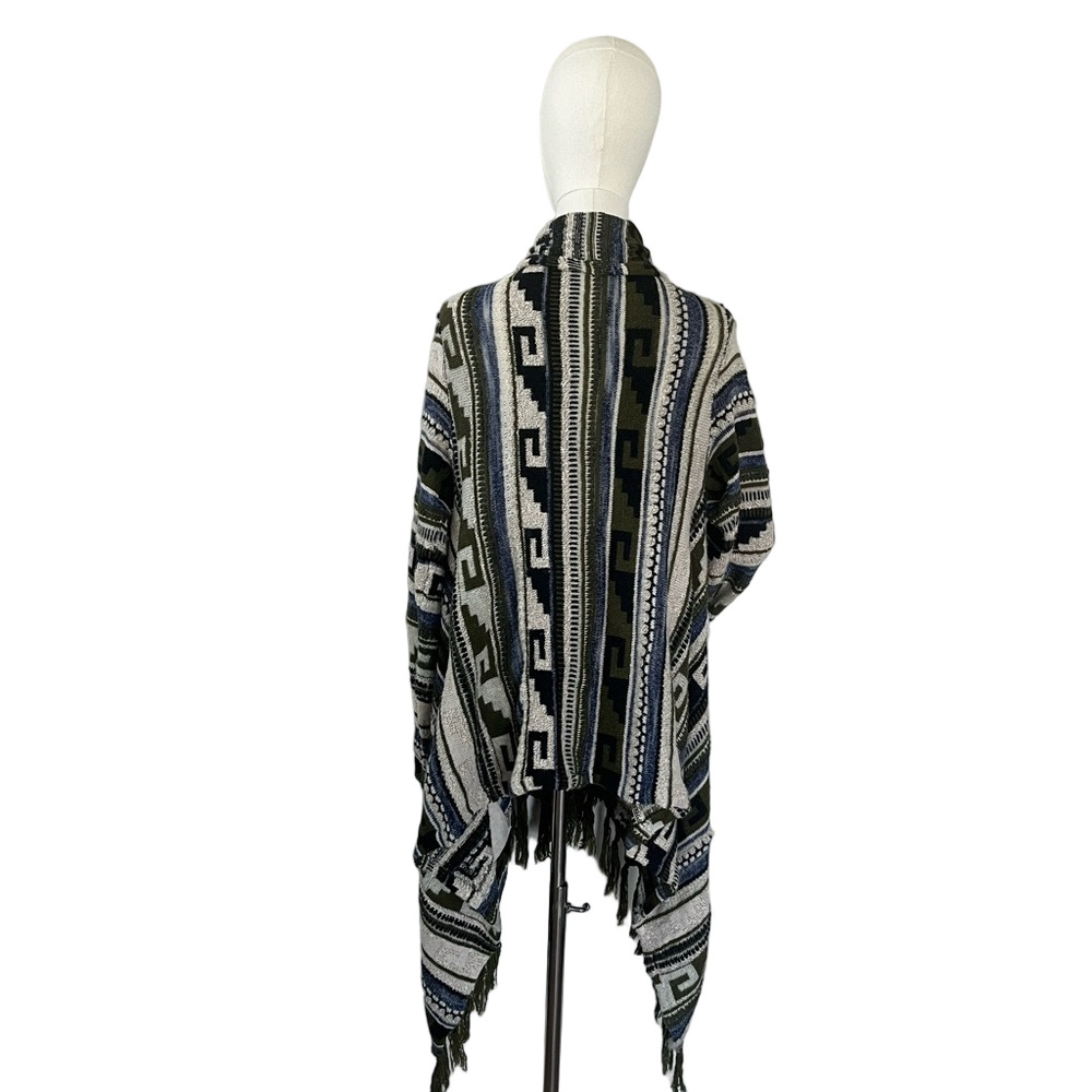 J. Jill Wool Blend Fringe Open Cardigan Sweater Boho Aztec Large - Picture 8 of 14